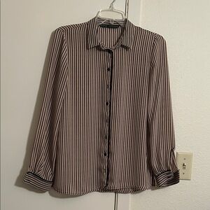 Zara Brown, Black and White Striped Blouse
